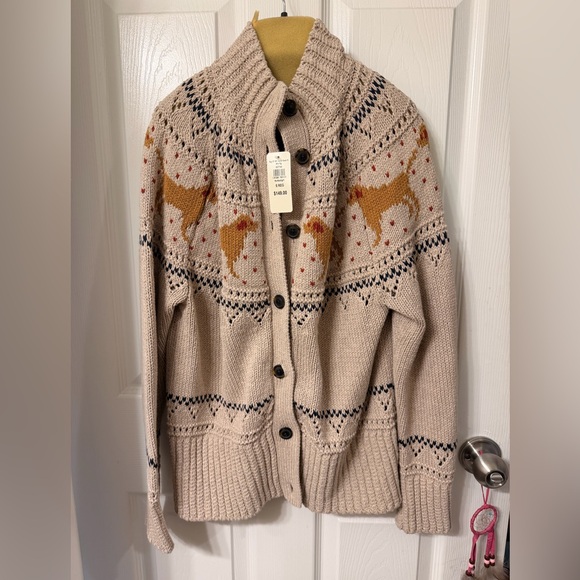 L.L Bean NWT Signature Cotton Fisherman Sweater, Short Cardigan Fair Isle Small - Picture 6 of 9
